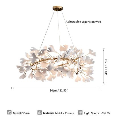 DecorBites™ Gold Branches Chandelier Porcelain Leaves Pendant Lights