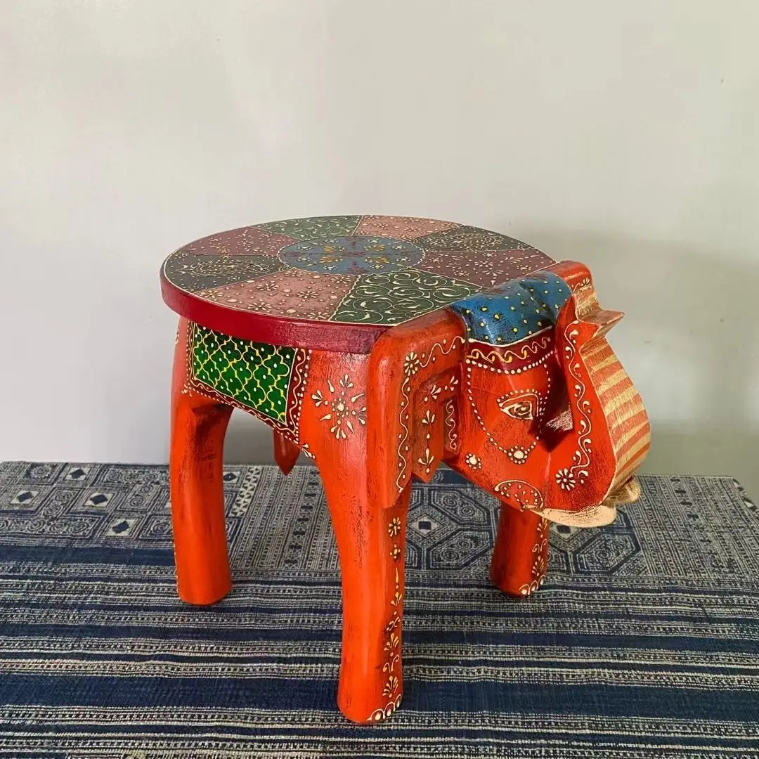 DecorBites™ Handmade Elephant Stool: Thai Style Ethnic Wood Low Stool Ornament