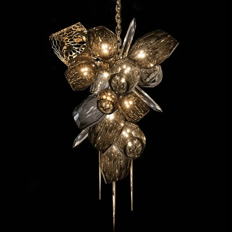 DecorBites™ Glass Shades LED Chandelier Stairs Art Metal Lighting Luxe Chain Hanging Lamp