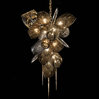 DecorBites™ Glass Shades LED Chandelier Stairs Art Metal Lighting Luxe Chain Hanging Lamp