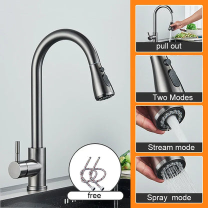 Grifo de cocina extraíble DecorBites™ negro - Grifo mezclador de cocina con rociador de chorro para montaje en cubierta