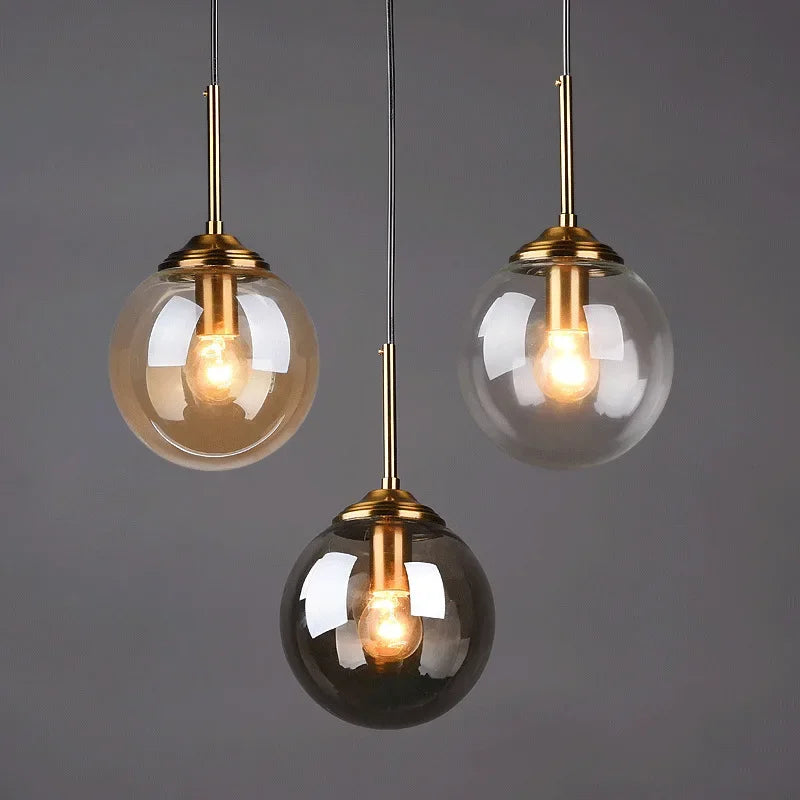 Decorbites™ Lámpara colgante de bola de vidrio del anillo dorado para cocina, comedor y mesita de noche