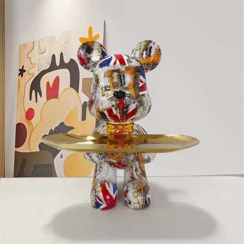 DecorBites™ Graffiti Bear Figurine: Modern Table Decor & Key Storage Sculpture