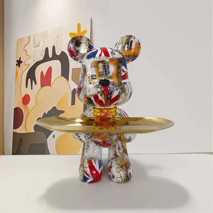 DecorBites™ Graffiti Bear Figurine: Modern Table Decor & Key Storage Sculpture