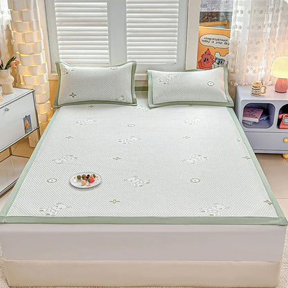 DecorBites™ Ice Bean Cooling Feel Mat Set - Jacquard Cushion, Washable, Breathable Mattress