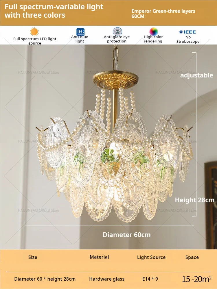 DecorBites™ Glass Dining Room Chandelier: Retro French Style for Living & Master Bedroom