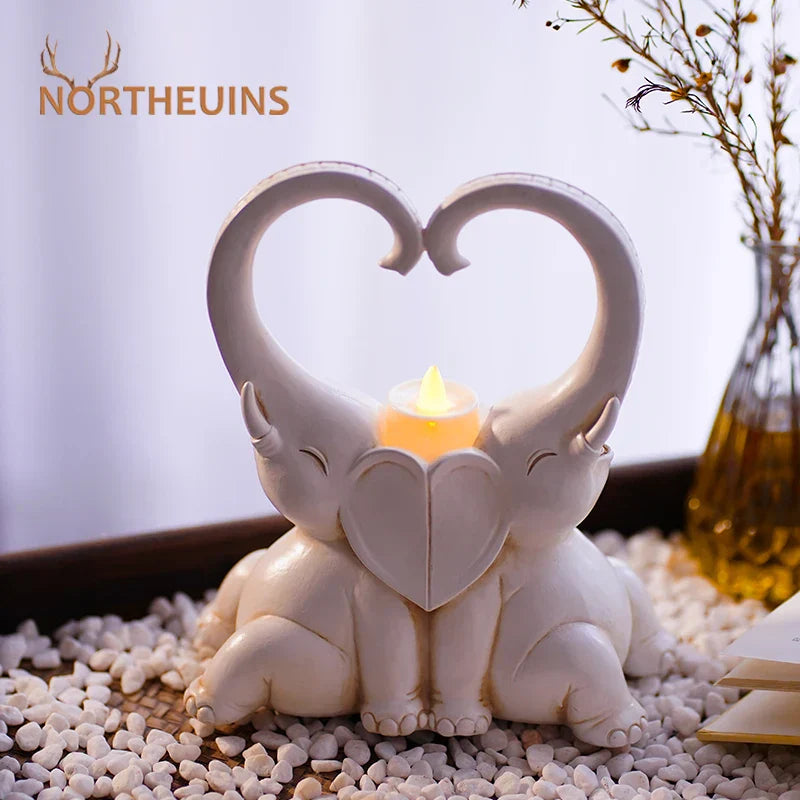 DecorBites™ Elephant Couple Resin Candlestick Figurines Decor