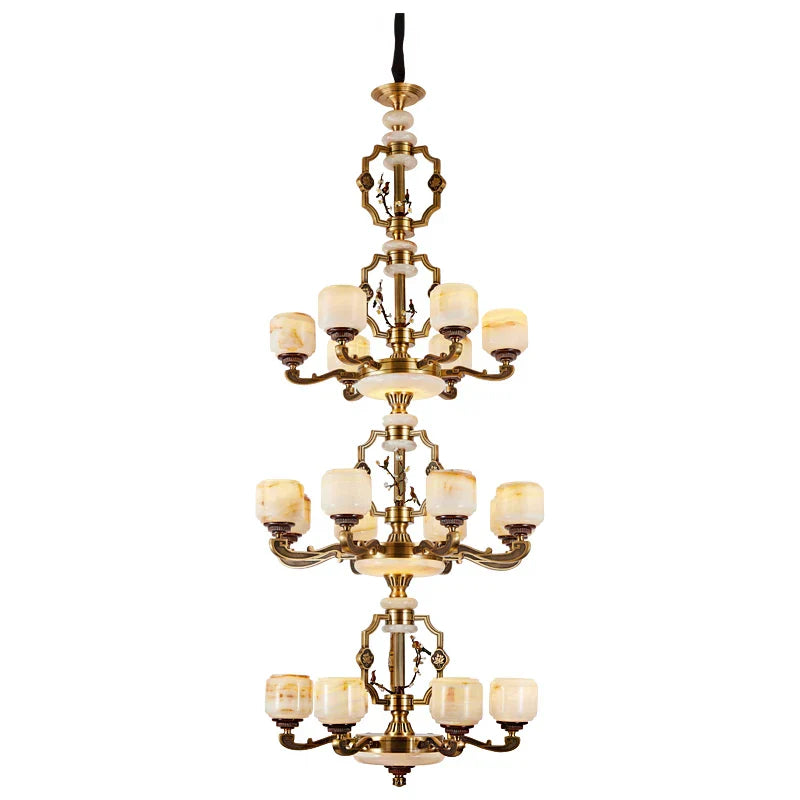 DecorBites™ Jade Zinc Alloy Chandelier for Living Room, Restaurant, Hall - Elegant Chinese Design