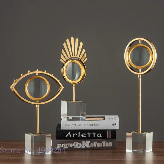 DecorBites™ Golden Metal Eyes Magnifying Glass with Crystal Glass Base - Modern Home Decoration
