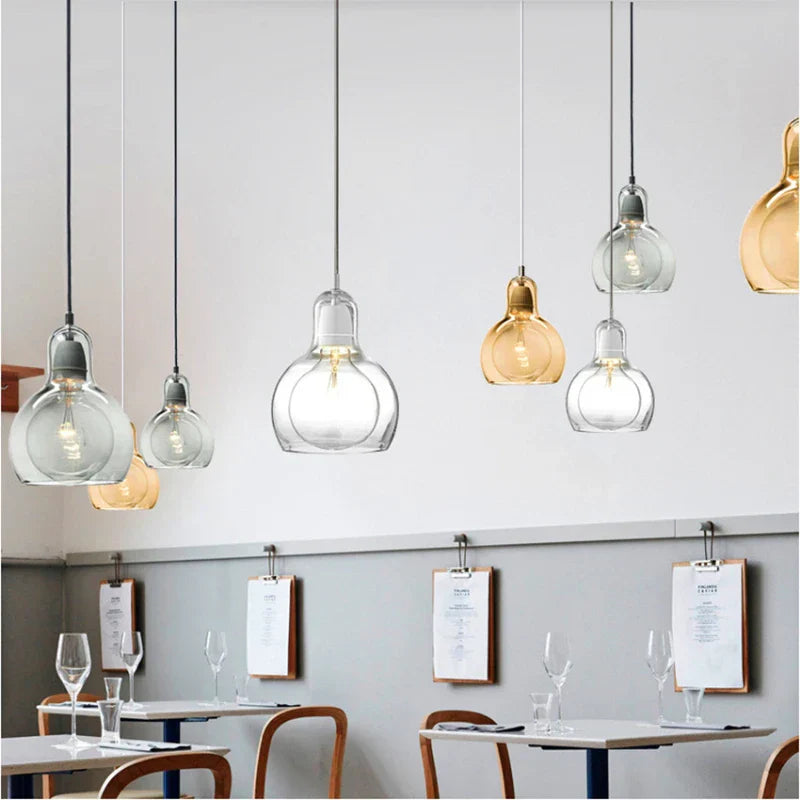 DecorBites™ Gourd Glass Pendant Lamps Clear Amber Modern Dining Room Hanging Lights