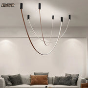 Lámpara de lujo de arte para oficina de comedor dúplex minimalista moderno | Chandelier de línea luminosa de cuero Decorbites™