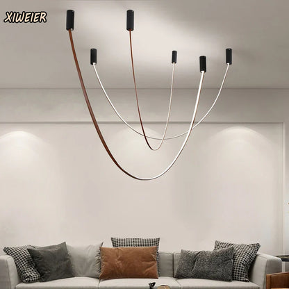 DecorBites™ Leather Luminous Line Chandelier | Modern Minimalist Duplex Dining Room Office Art Luxury Lamp