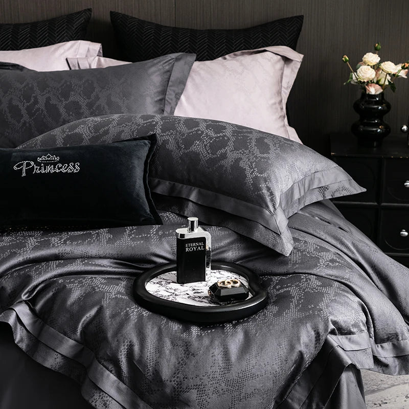 Decobites Luxury 1000TC Egyptian Cotton Jacquard Bedding Set in Dark Gray