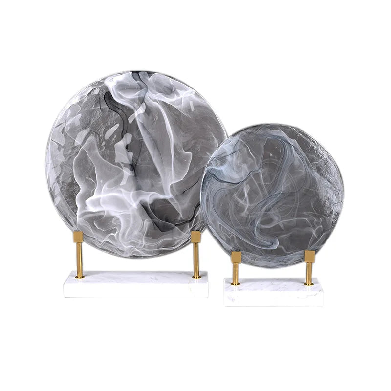 DecorBites™ Glass Geometric Disk Marble Cake Craft Home Decor Figurines