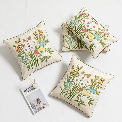 DecorBites™ Daisy Floral Embroidery Pillow Cover Yellow Blue 45x45cm/30x50cm