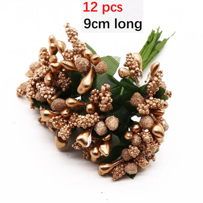 DecorBites™ Gold Hybrid Flower Cherry Stamen Berries Bundle for DIY Decor
