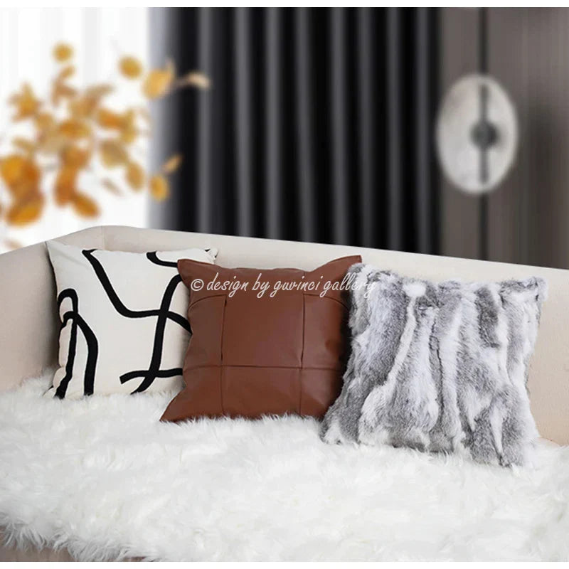DecorBites™ Gray Faux Rex Rabbit Fur Decorative Cushion Coverluxury Throw Pillow