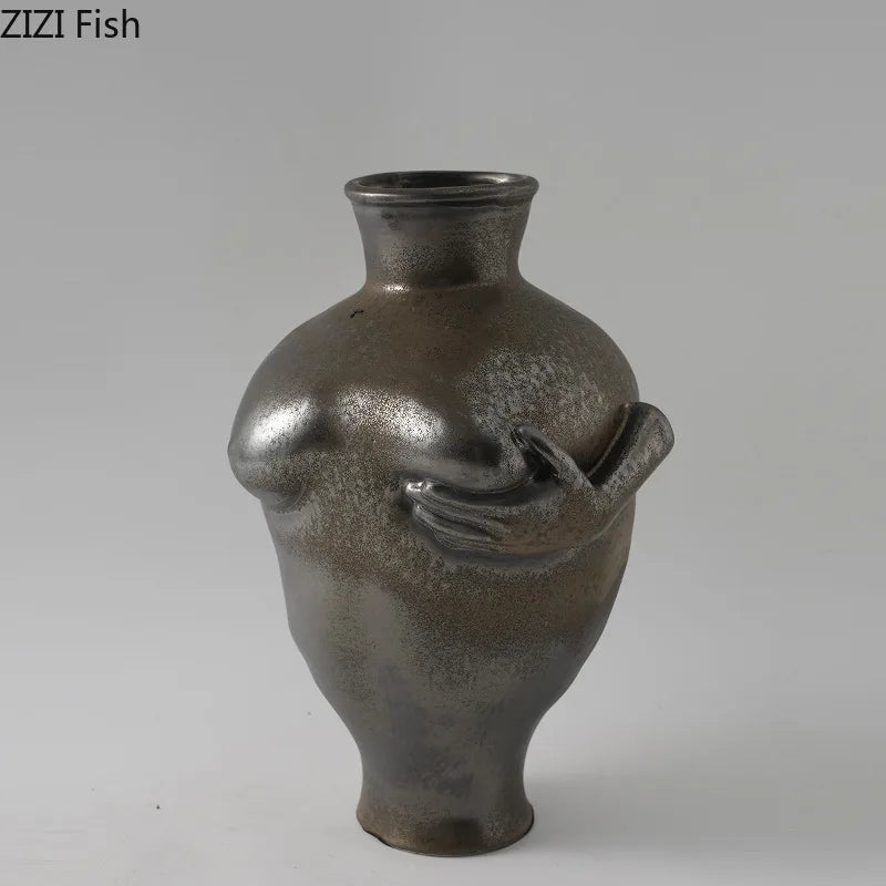 مزهرية سيراميك فنية تجريدية من DecorBites™ لتزيين المكتب وإضفاء لمسة جمالية على الغرفة