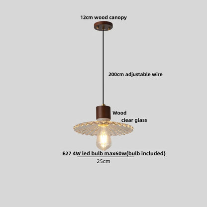 DecorBites™ Japan Style Wood LED Pendant Light Fixture Clear Glass Adjustable Hanging Lamp