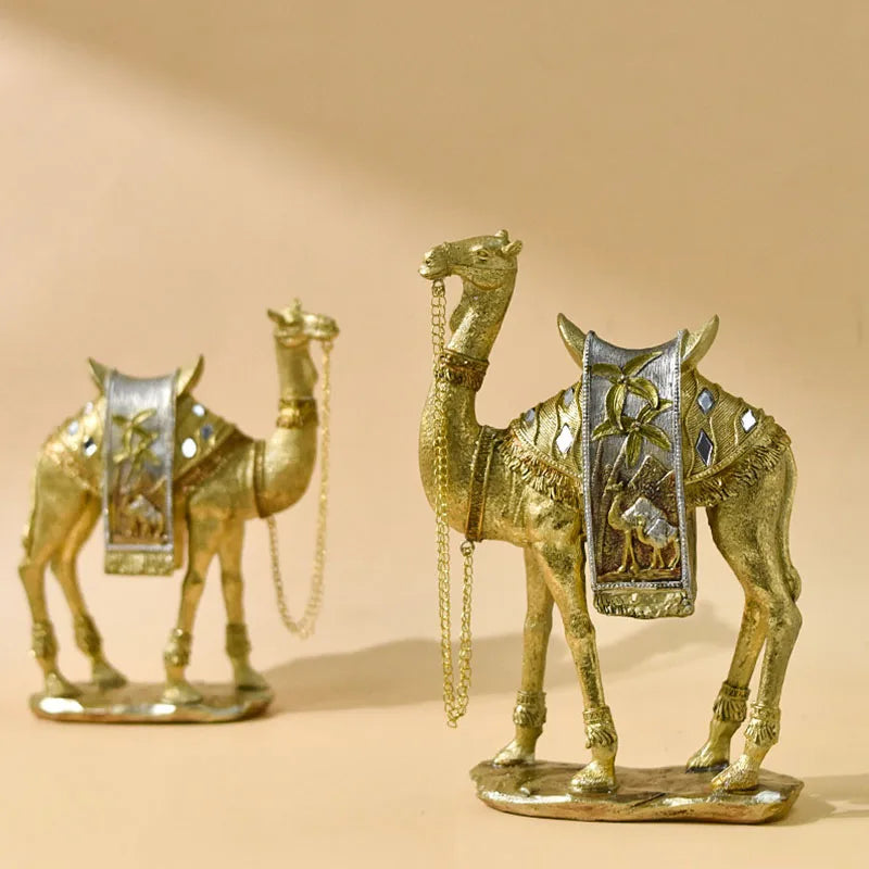DecorBites™ Golden Camel Resin Feng Shui Sculpture for Home & Office Decor