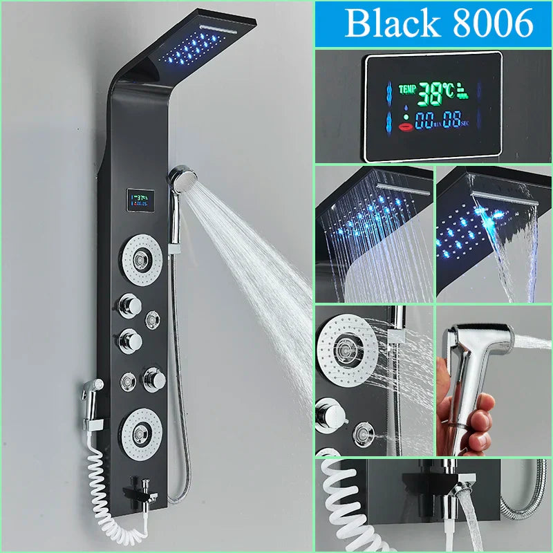 DecorBites™ LED Blue Light Shower System with Temperature Display, Massage Column, Waterfall Rainfall