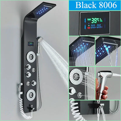 DecorBites™ LED Blue Light Shower System with Temperature Display, Massage Column, Waterfall Rainfall