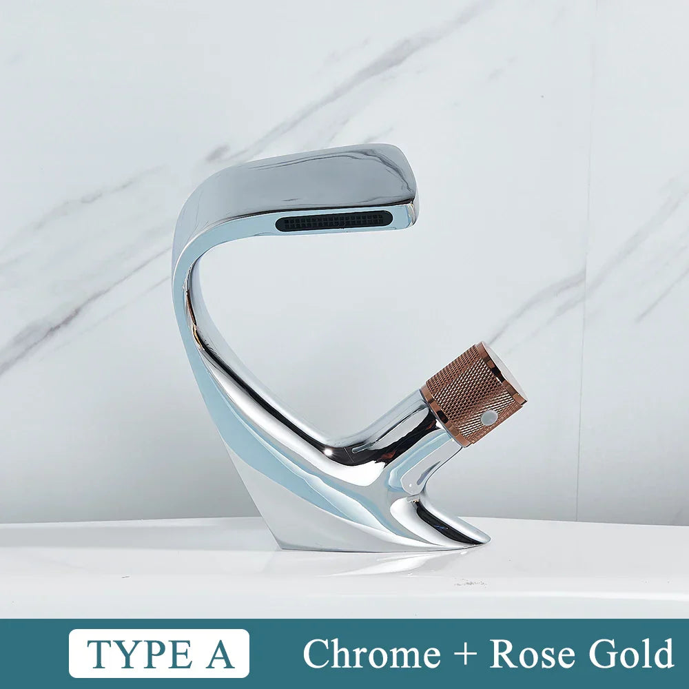 DecorBites™ Black Brass Basin Faucet - Cold & Hot Waterfall Sink Tap