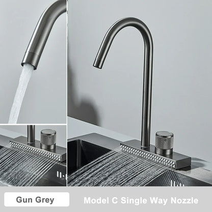 صنبور مطبخ DecorBites™ أسود اللون مقاوم للمياه المطرية، صنبور خلاط مرن بثلاثة اتجاهات قابل للسحب