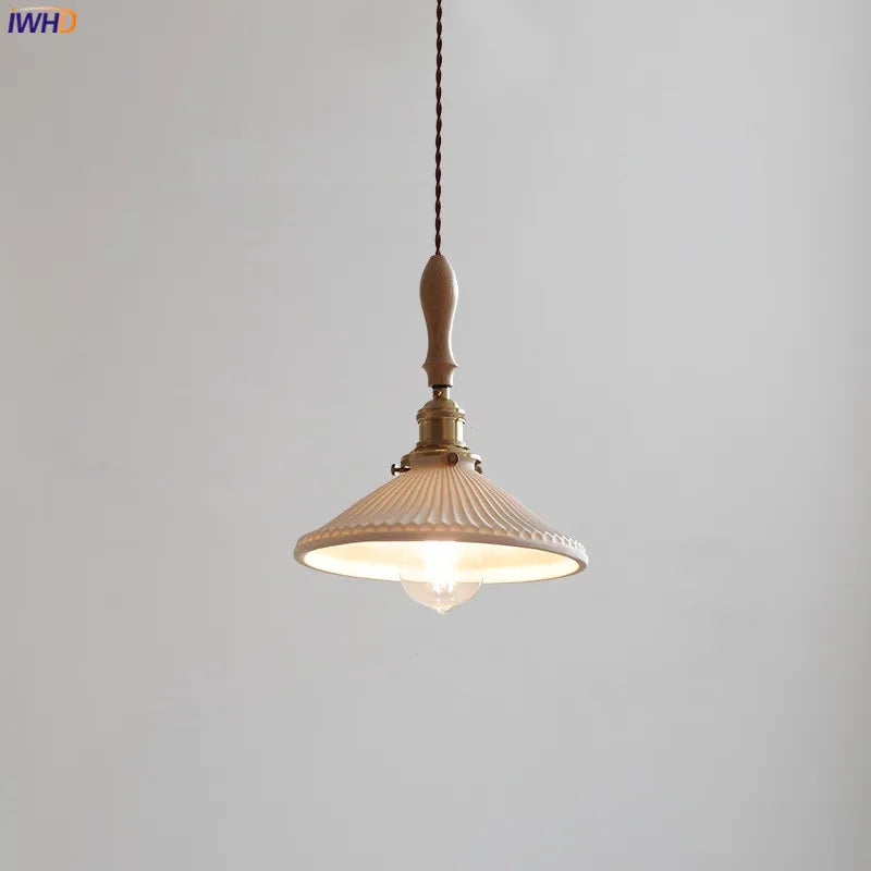 DecorBites™ Copper Ceramic LED Pendant Lamp with Wood Handle for Home Decor