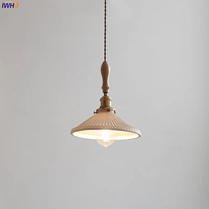 DecorBites™ Copper Ceramic LED Pendant Lamp with Wood Handle for Home Decor