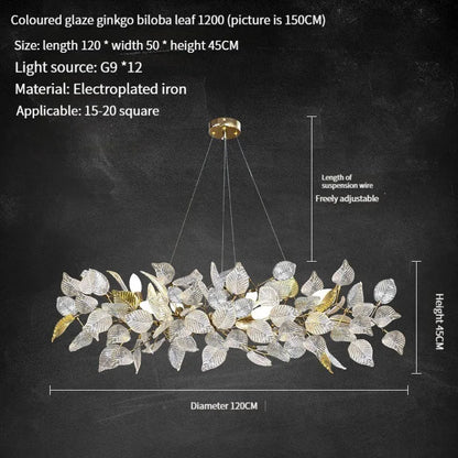 Lámpara de araña de cristal con forma de hoja de ginkgo DecorBites™ - Elegante lámpara colgante LED para comedor y sala de estar