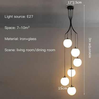 Lámpara de araña LED con bola de cristal DecorBites™, decoración moderna y minimalista para escaleras de villas tipo loft.
