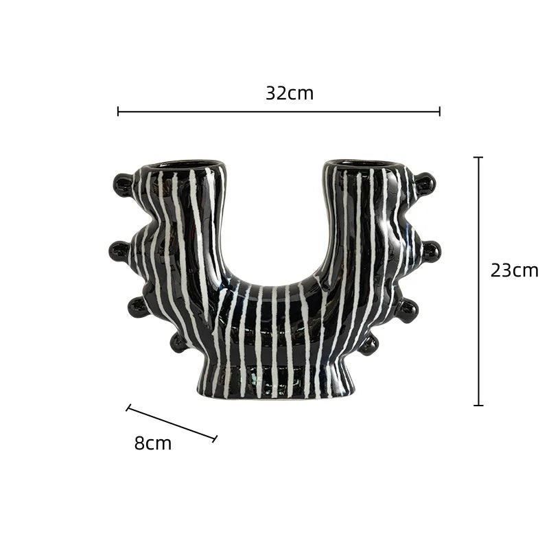 DecorBites™ Graffiti Ceramic Vase U-Shape Hand-Painted Abstract Handicraft Floral Arrangement Accessory