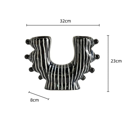 DecorBites™ Graffiti Ceramic Vase U-Shape Hand-Painted Abstract Handicraft Floral Arrangement Accessory