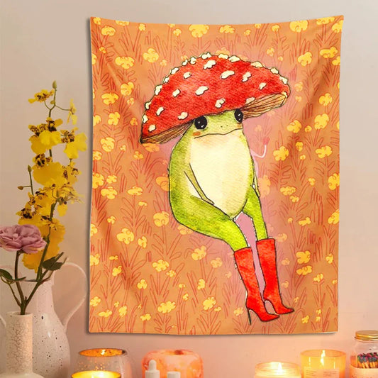 Decobites Cute Frog Cartoon Tapestry Wall Hanging - Forest Animals Hippie Boho Decor