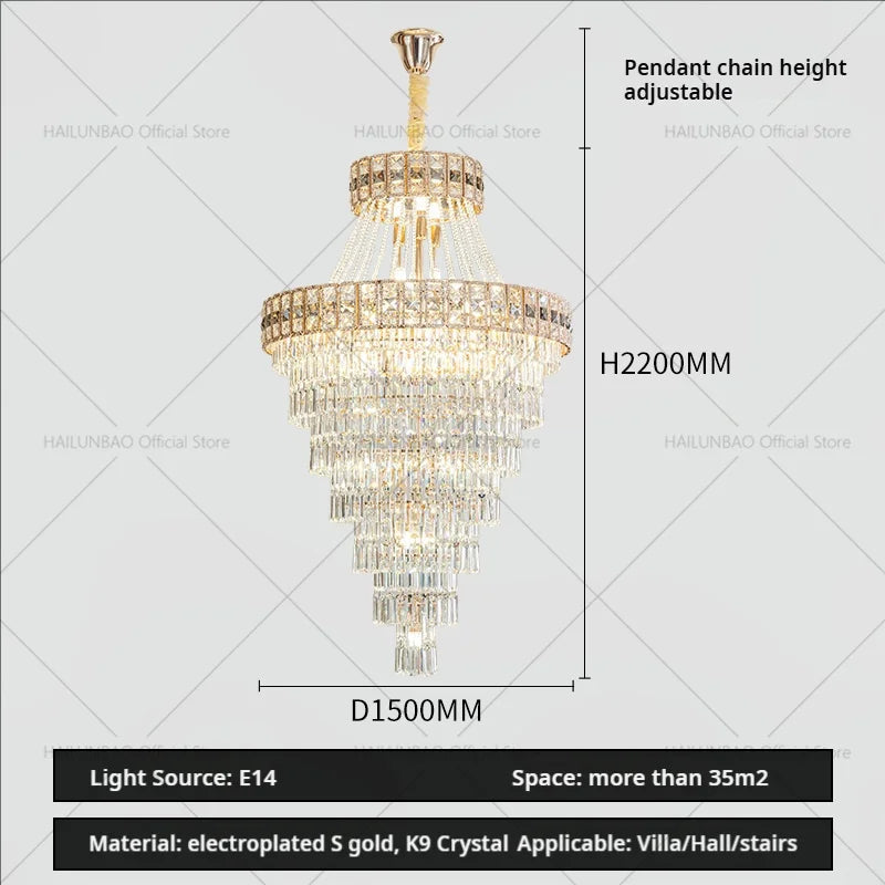 DecorBites™ Duplex Villa Crystal Chandelier: Modern Luxury Staircase Lamp for Elegant Living Rooms