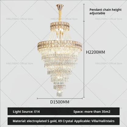 DecorBites™ Duplex Villa Crystal Chandelier: Modern Luxury Staircase Lamp for Elegant Living Rooms