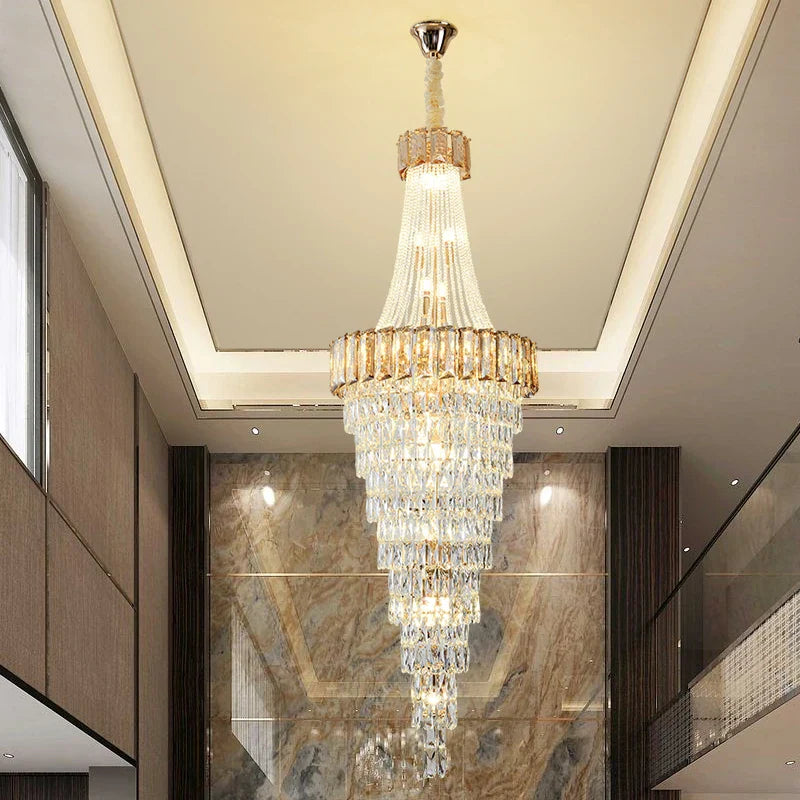 DecorBites™ Crystal Chandelier: High-End Duplex & Spiral Staircase Light for Luxury Living Spaces