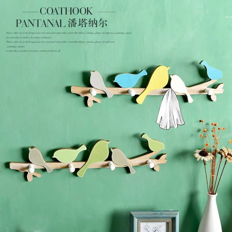 DecorBites™ Birds Coat Rack: Creative Wooden Hook Rail for Home Decor