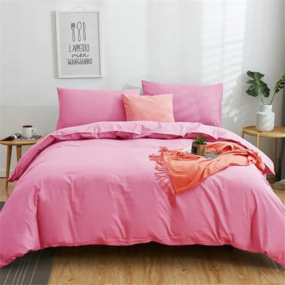 DecorBites™ Cotton 4pcs Bedding Set Double Queen Solid Color Duvet Cover Flat Bed Sheet