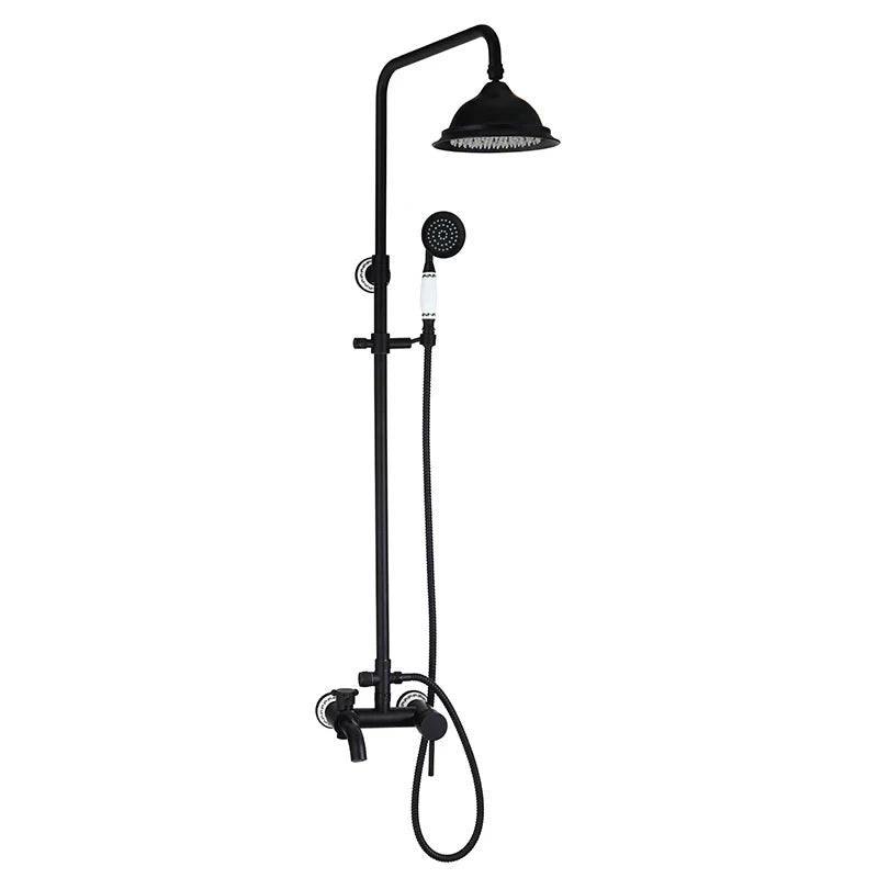 DecorBites™ 8 Inch Matte Black Shower Faucet Set with Hand Spray and Rainfall Head