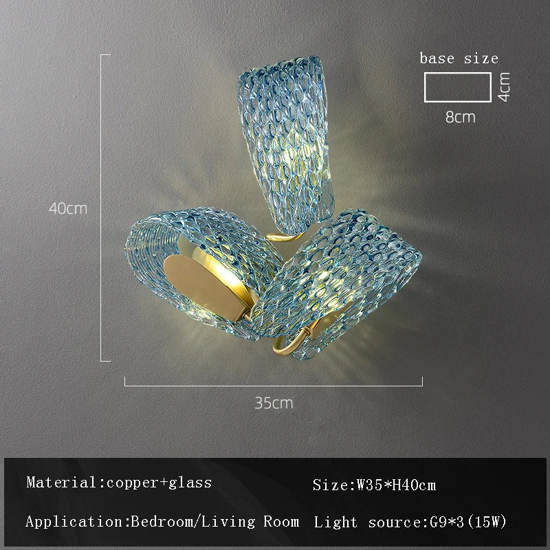 ثريا سقف زجاجية زرقاء على شكل زهرة من ديكوربايتس™، مصابيح نحاسية معلقة