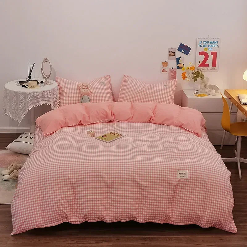 DecorBites™ Japanese Grid Print Bedding Set for All Seasons, Queen/King Size Quilt Cover