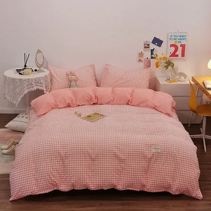 DecorBites™ Japanese Grid Print Bedding Set for All Seasons, Queen/King Size Quilt Cover