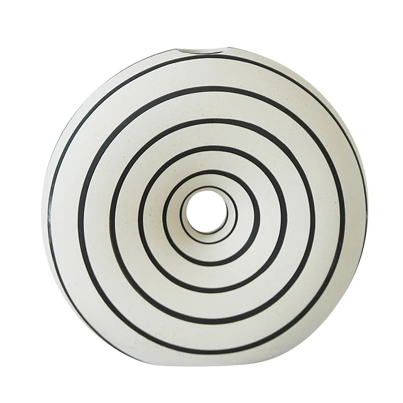 Jarrón de cerámica DecorBites™ con rayas geométricas y recortes redondos para decoración del hogar