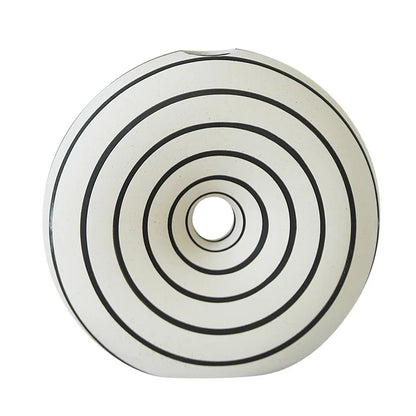 Jarrón de cerámica DecorBites™ con rayas geométricas y recortes redondos para decoración del hogar