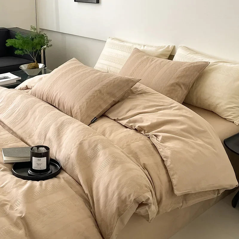 DecorBites™ Jacquard Cotton Bedding Set for Queen King Size - Skin Friendly Comforter Cover