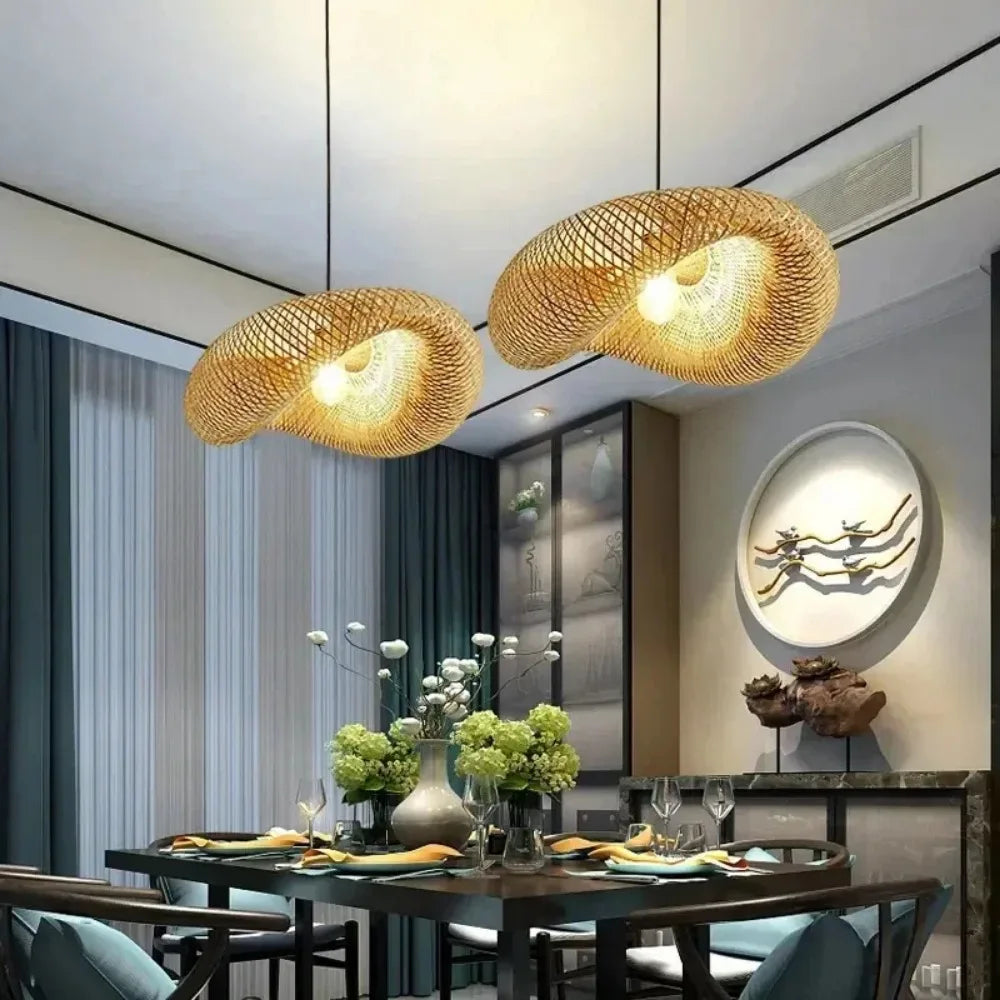 Handwoven Bamboo Pendant Light Vintage Woven Shade
