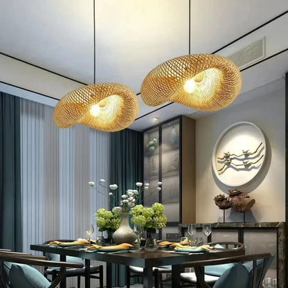 Handwoven Bamboo Pendant Light Vintage Woven Shade