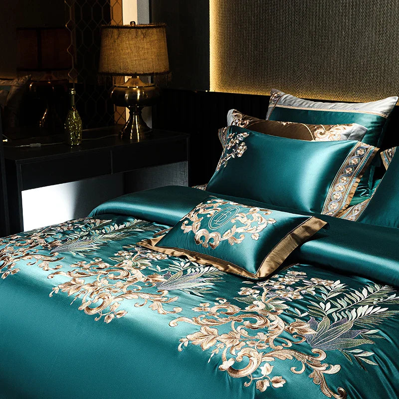 Decobites Luxe Brocade Embroidered Cotton Bedding Set - Vintage European Aristocratic Style